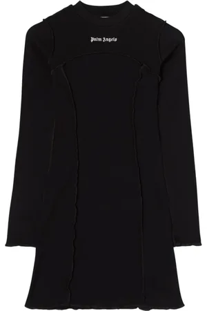 Palm Angels Kleedjes, Dames, Zwart, S, Katoen, Minijurk met ribbels en logo-borduursel