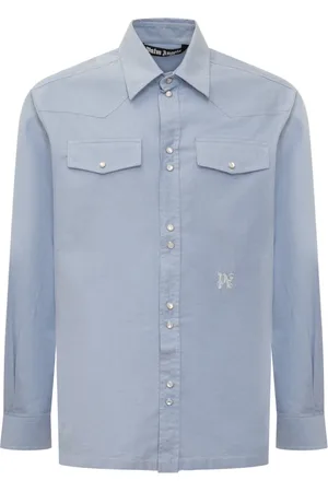 Palm Angels Overhemden, Heren, Blauw, S, Katoen, Monogram Shirt LS Stylish Collection