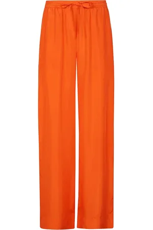 P.A.R.O.S.H. Broeken, Dames, Oranje, M, Zijden Zwarte Crêpe Broek met Elastische Tailleband