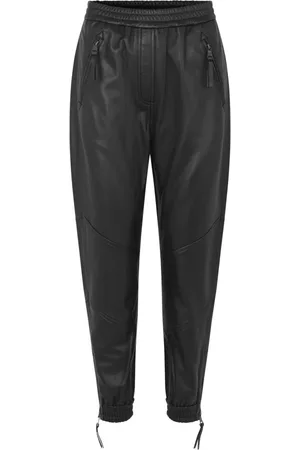 Munthe Broeken, Dames, Zwart, XS, Leer, Leren joggingbroek