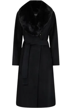 Roberto Cavalli Mantels, Dames, Zwart, M, Wol, Wol-Kasjmier Lange Jas met Nepbont