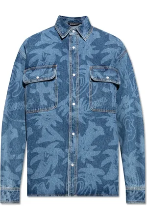 Palm Angels Overhemden, Heren, Blauw, M, Denim, Oversized denim overhemd
