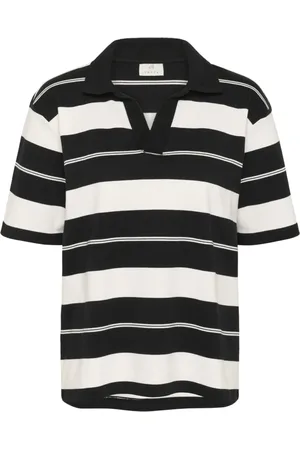 Kaffe Tops, Dames, Zwart, XS, Gestreept Polo T-shirt Top Zwart