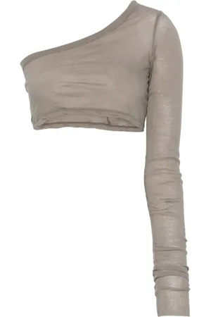 Rick Owens Tops, Dames, Grijs, M, Katoen, Eén schouder Crop Top Grijs