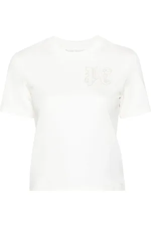 Palm Angels Tops, Dames, Wit, S, Katoen, Monogram T-shirt