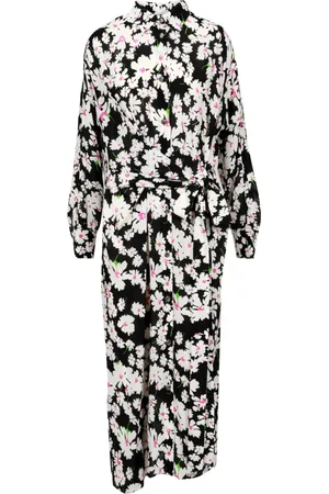 Msgm Kleedjes, Dames, Veelkleurig, M, Katoen, Bloemenprint Katoenen Jurk met Hoge Hals