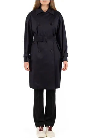 Max Mara Mantels, Dames, Blauw, M, Stijlvolle Waterdichte Jas