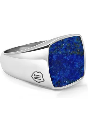 Nialaya Accessoires, Heren, Grijs, 56 MM, Blauwe Lapis Zilveren Signet Ring