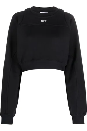 OFF-WHITE Sweatshirts & Hoodies, Dames, Zwart, S, Katoen, Off Stamp Round Crop Crewneck Sweater