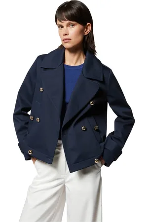 Silvian Heach Jassen, Dames, Blauw, XL, Katoen, Double-breasted jas met gouden knopen