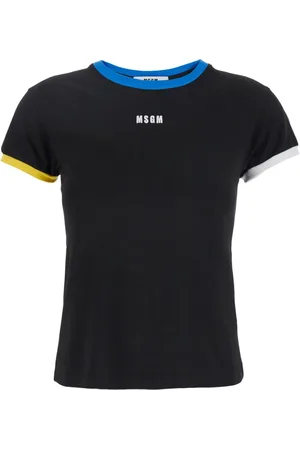 Msgm Tops, Dames, Zwart, S, Katoen, T-shirt met geborduurd logo