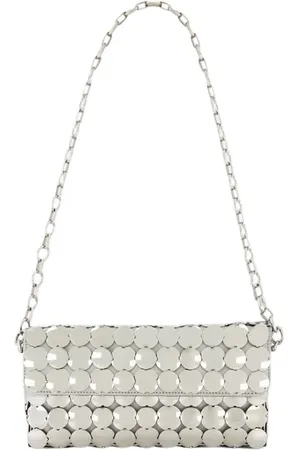 Paco rabanne Tassen, Dames, Grijs, ONE Size, Silver Button Baguette Crossbody