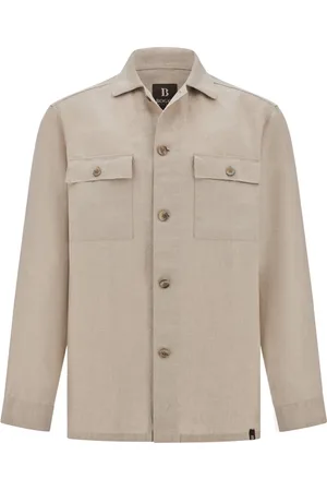 Boggi Milano Overhemden, Heren, , 2Xl, Linnen, Linnen Camp Overshirt