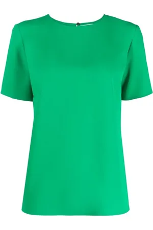 P.A.R.O.S.H. Blouses & Shirts, Dames, Groen, S, Smaragdgroene blouse met druppelvormige opening