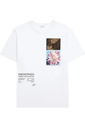DRIES VAN NOTEN Tops, Heren, Wit, XL, Katoen, Bedrukt Katoenen T-shirt