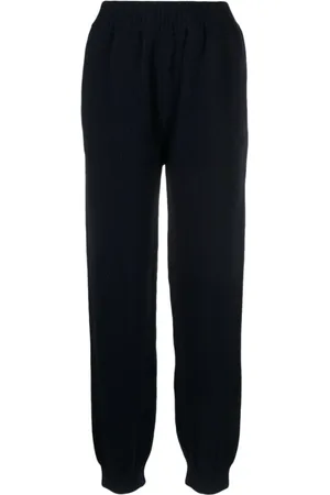 Msgm Broeken, Dames, Zwart, S, Wol, Gebreide Broek met Geborduurd Logo