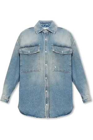 Palm Angels Blouses & Shirts, Dames, Blauw, S, Denim, Denim overhemd met vintage effect