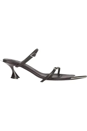 MUGLER Schoenen, Dames, Zwart, 36 EU, Leer, Zwarte Sandalen met Hak en Zilveren Details
