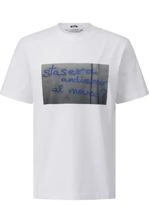 Msgm Tops, Heren, Wit, S, Katoen, Cotton Print T-Shirt