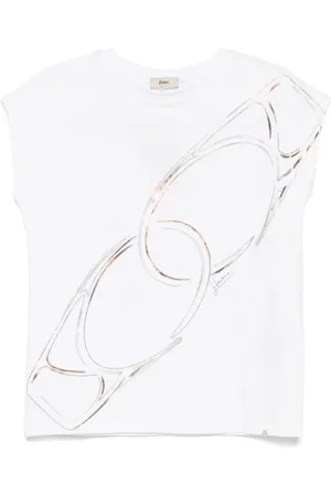 HERNO Tops, Dames, Wit, M, Wit Logo Print Cap Sleeve T-shirt