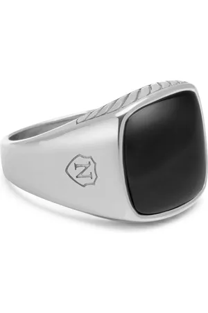 Nialaya Accessoires, Heren, Grijs, 66 MM, Zilveren zegelring met zwarte onyx