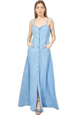 Gaudi Kleedjes, Dames, Blauw, M, Denim, Denim cowgirl jurk met wijde halslijn
