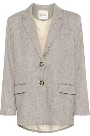 My Essential Wardrobe Jassen, Dames, Grijs, L, Wol, Elegante Blazer Jas Oatmeal Melange