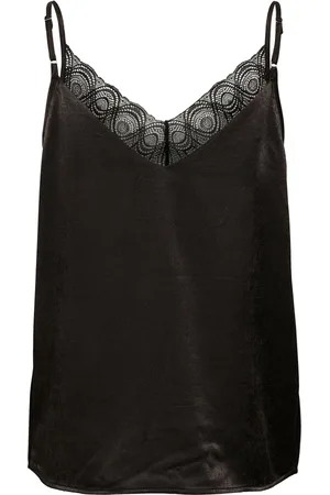 My Essential Wardrobe Tops, Dames, Zwart, M, Polyester, Top met kanten bandjes