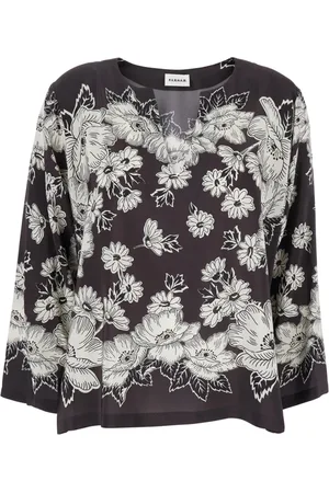 P.A.R.O.S.H. Blouses & Shirts, Dames, Veelkleurig, L, Bloemige Zijden Blouse met V-hals