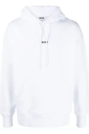 Msgm Sweatshirts & Hoodies, Heren, Wit, S, Katoen, Logo Bedrukte Hoodie met Trekkoord