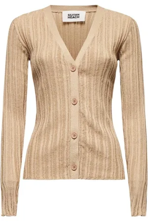 Silvian Heach Truien, Dames, , S, Katoen, Cardigan in Lurex breisel met knopen