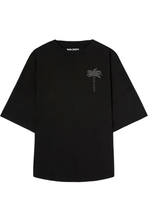 Palm Angels Tops, Heren, Zwart, S, Katoen, T-shirt met logo-print en ronde hals