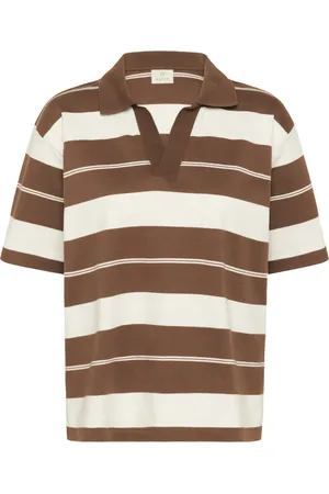 Kaffe Tops, Dames, Veelkleurig, 2Xl, Gestreepte Polo Tee Diep Taupe