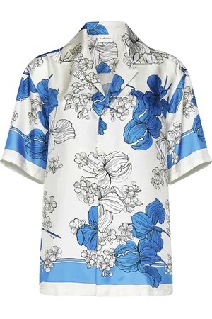 P.A.R.O.S.H. Blouses & Shirts, Dames, Veelkleurig, M, Blauwe Zijden Blouse met Bloemenprint