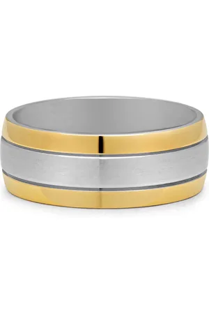 Nialaya Accessoires, Heren, Grijs, 56 MM, Geborstelde Zilveren Ring met Gouden Accent