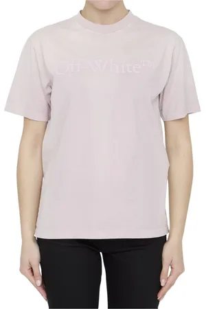 OFF-WHITE Tops, Dames, Roze, S, Katoen, T-shirt met ronde hals en korte mouwen