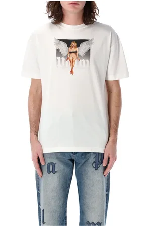 Palm Angels Tops, Heren, Wit, L, Katoen, Crystal Pin Up Tee