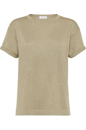 Brunello Cucinelli Tops, Dames, Groen, M, Casual Gestreept Jersey T-shirt