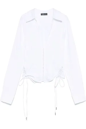 MUGLER Blouses & Shirts, Dames, Wit, M, Katoen, Shirt met V-hals en veterdetails