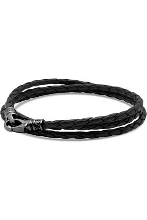 Nialaya Accessoires, Heren, Zwart, M, Leer, Zwarte Leren Wikkelarmband