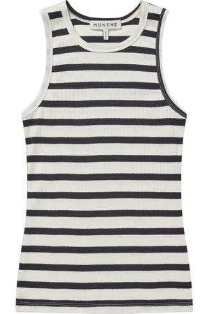 Munthe Tops, Dames, Zwart, M, Katoen, Gestreept Mouwloos Topje