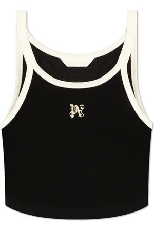 Palm Angels Tops, Dames, Zwart, M, Katoen, Cropped Top