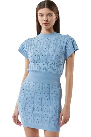 Silvian Heach Truien, Dames, Blauw, S, Nylon, Top in breiwerk met studs en gevlochten werk