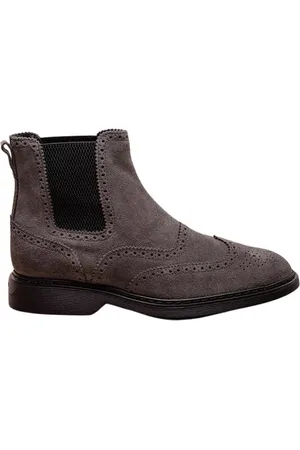 Hogan Schoenen, Heren, Grijs, 44 EU, Leer, New Road Enkellaarsjes
