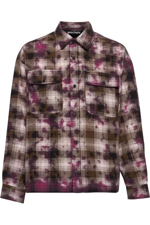 Palm Angels Jassen, Heren, Veelkleurig, L, Katoen, Curved Logo Button-Up Shirt