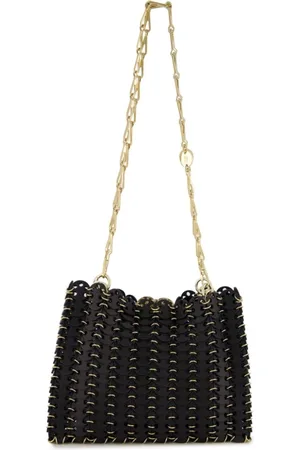 Paco rabanne Tassen, Dames, Zwart, ONE Size, Leer, Zwarte leren schoudertas met gouden details