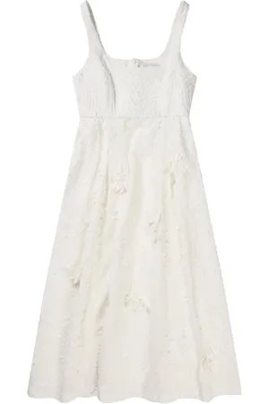 Munthe Kleedjes, Dames, Wit, L, Katoen, Elegante Bloemige Midi Jurk
