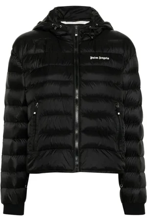 Palm Angels Jassen, Dames, Zwart, L, Gewatteerde Jas met Capuchon en Logoprint