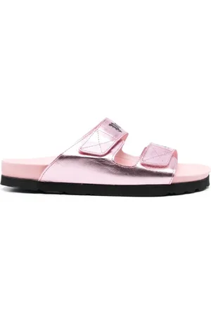 Palm Angels Schoenen, Dames, Roze, 38 EU, Leer, Logo Leren Sandalen
