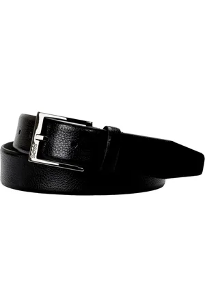 HUGO BOSS Accessoires, Heren, Zwart, 110 CM, Leer, Gestanst leren riem met gunmetal gesp